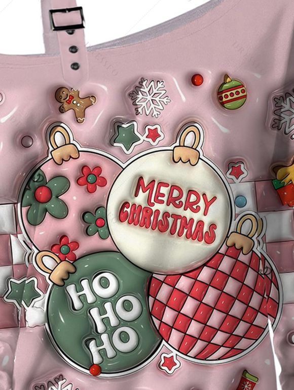 Sweat-shirt de Noël à imprimé flocons de neige et lettres cloche, fermeture à boucle - Rose clair XXXXXL | US 20