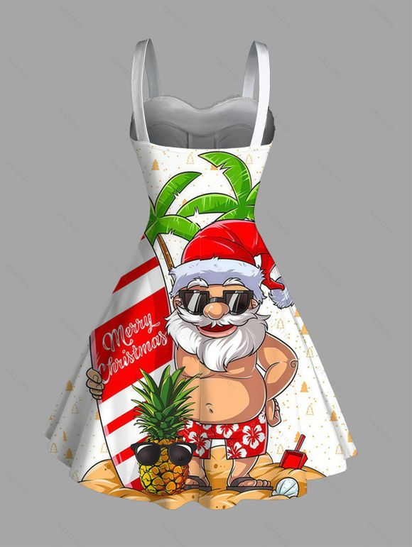 Christmas Couple Outfit Santa Claus Surfing Board Print Faux Fur Dress and Shirt Set - Blanc S | US 4