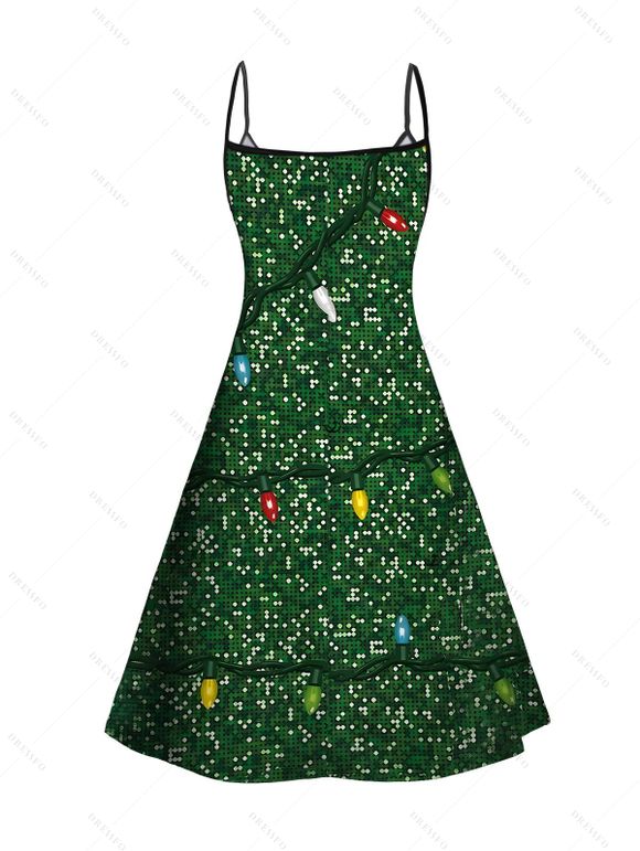 Christmas Couple Outfit Lightning Chains Bowknot Printed Dress and Shirt Set - Vert profond S | US 4