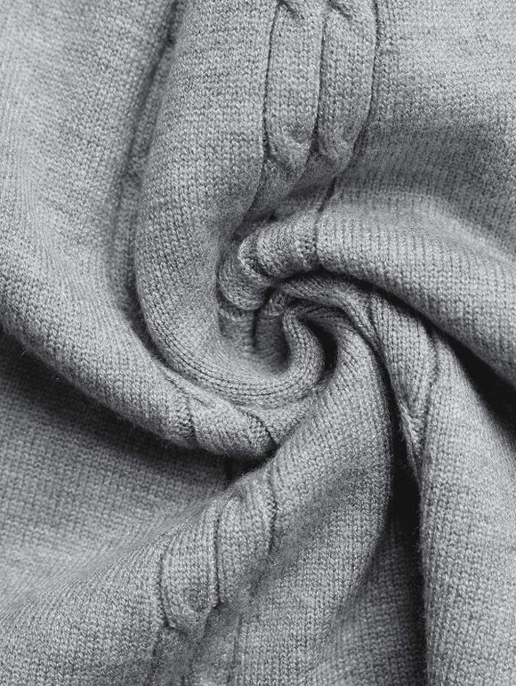 Robe unie en maille torsadée à manches longues et nœud papillon, mini-robe - Gris Clair L | US 8-10