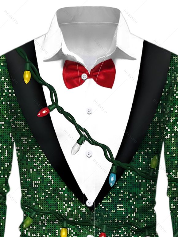 Christmas Couple Outfit Lightning Chains Bowknot Printed Dress and Shirt Set - Vert profond S | US 4