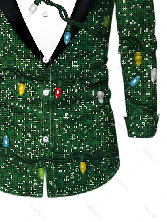 Christmas Couple Outfit Lightning Chains Bowknot Printed Dress and Shirt Set - Vert profond S | US 4