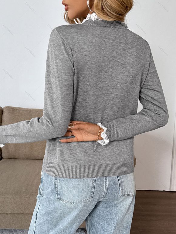 Pull chiné à manches longues et empiècements en dentelle - Gris Clair XL | US 12