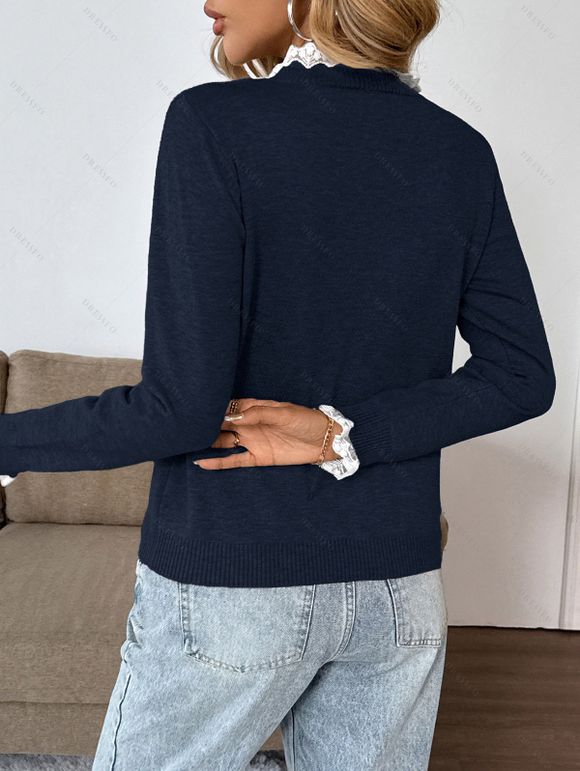 Pull chiné à manches longues et empiècements en dentelle - Bleu de Minuit XL | US 12