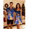 Christmas Couple Outfit Snowman Colored Snowflake Print Dress and Shirt Set - MIDNIGHT BLUE S | US 4