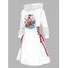 Robe sweat à capuche de Noël imprimée Père Noël surfeur, robe à capuche lacée - Blanc XXL | US 14