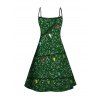 Robe de Noël imprimée à bretelles spaghetti et nœud papillon, ornée de chaînes éclair - Vert profond XXXXXL | US 20