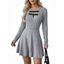 Robe unie en maille torsadée à manches longues et nœud papillon, mini-robe - Gris Clair L | US 8-10