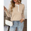 Pull chiné à manches longues et empiècements en dentelle - café lumière XL | US 12