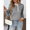 Pull chiné à manches longues et empiècements en dentelle - Gris Clair XL | US 12