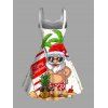 Christmas Couple Outfit Santa Claus Surfing Board Print Faux Fur Dress and Shirt Set - Blanc S | US 4