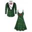 Christmas Couple Outfit Lightning Chains Bowknot Printed Dress and Shirt Set - Vert profond S | US 4