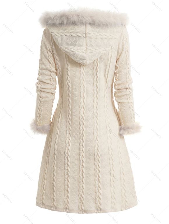 Winter Women Outfit Plaid Horn Faux Fur Hooded Coat Leggings and Boots Set - Beige S | US 4