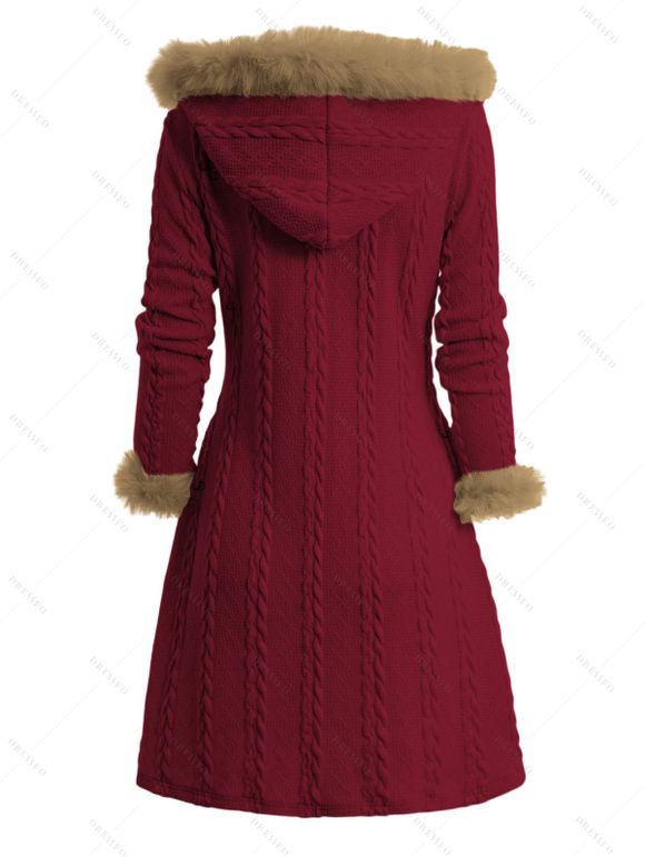 Winter Women Outfit Plaid Horn Faux Fur Hooded Coat Leggings and Boots Set - Rouge Vineux S | US 4