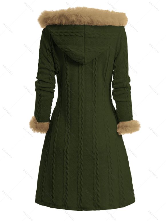 Winter Women Outfit Plaid Horn Faux Fur Hooded Coat Leggings and Boots Set - Vert Armée S | US 4