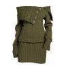 Robe pull en maille torsadée de couleur unie, robe à épaules dénudées et boutons factices - Vert Armée S | US 4