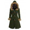 Winter Women Outfit Plaid Horn Faux Fur Hooded Coat Leggings and Boots Set - Vert Armée S | US 4
