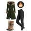 Winter Women Outfit Plaid Horn Faux Fur Hooded Coat Leggings and Boots Set - Vert Armée S | US 4