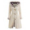 Winter Women Outfit Plaid Horn Faux Fur Hooded Coat Leggings and Boots Set - Beige S | US 4