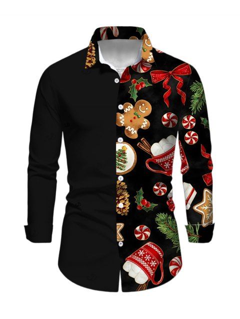 Chemise de Noël pour homme avec imprimé bonhomme en pain d'épice et éléments de Noël