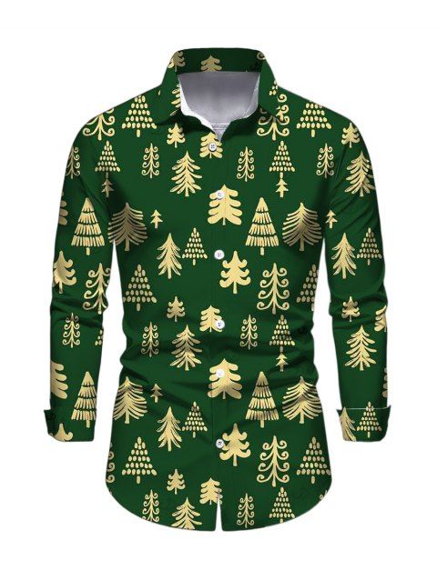 Chemise de Noël pour homme, manches longues, imprimé sapin de Noël intégral