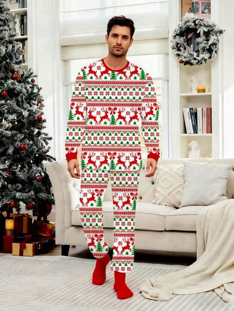 Ensemble de pyjama homme à imprimé géométrique sapin de Noël et élan