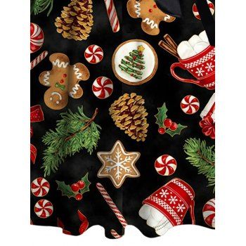 Holiday Dress Gingerbread Man Christmas Elements Print Crossover Belt Dress