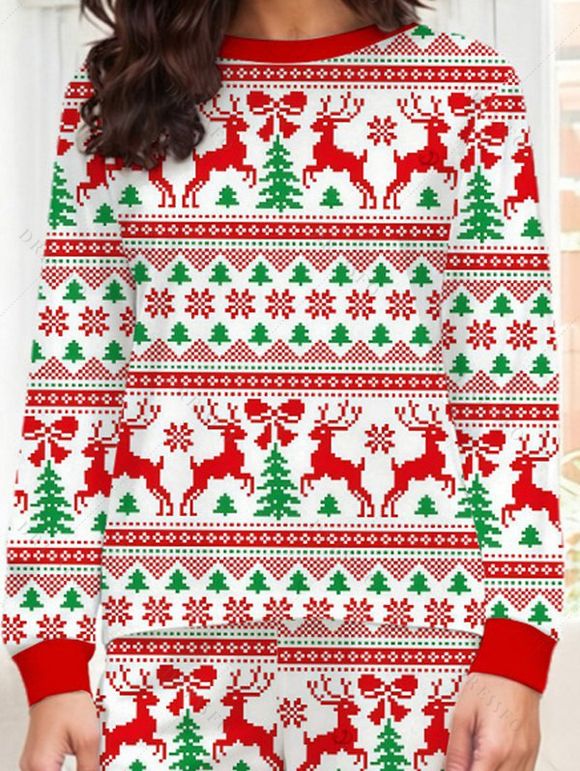 Ensemble de pyjama de Noël pour femme, imprimé géométrique sapin de Noël et élan - Rouge S | US 4