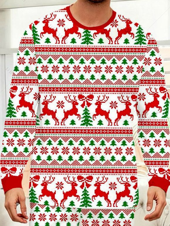 Ensemble de pyjama homme à imprimé géométrique sapin de Noël et élan - Rouge L