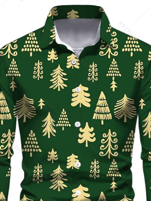 Chemise de Noël pour homme, manches longues, imprimé sapin de Noël intégral - Vert Armée XL