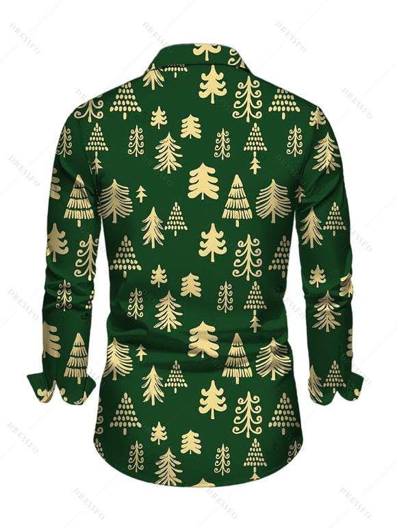 Holiday Couple Outfit Christmas Tree Print Crossover Belt Dress and Shirt Set - Vert Armée S | US 4