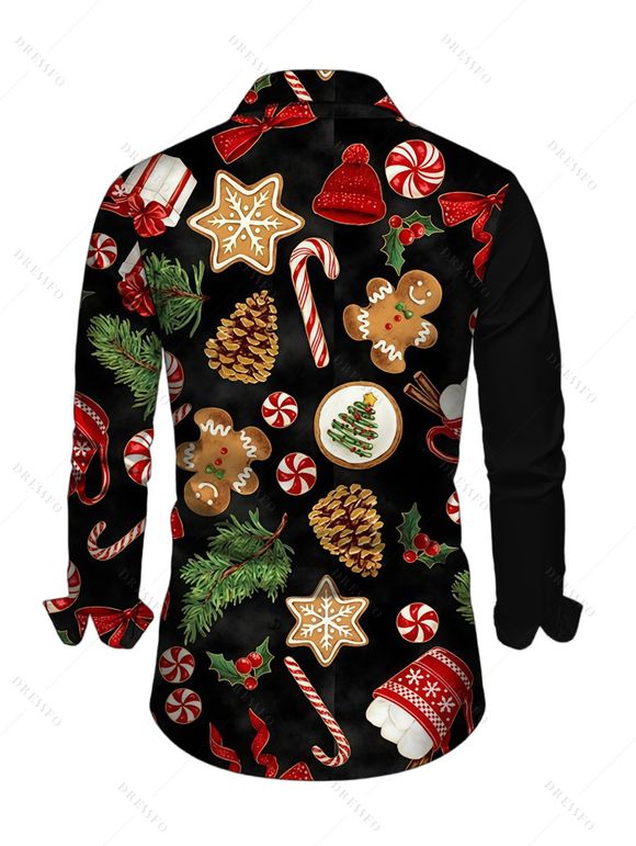 Holiday Couple Outfit Christmas Elements Print Belt Dress and Shirt Set - Noir S | US 4