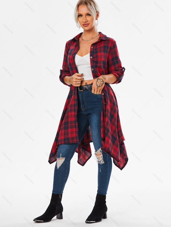 Winter Women Outfit Plaid Belted Handkerchief Dress and Earrings Boots Set - Rouge Vineux S | US 4