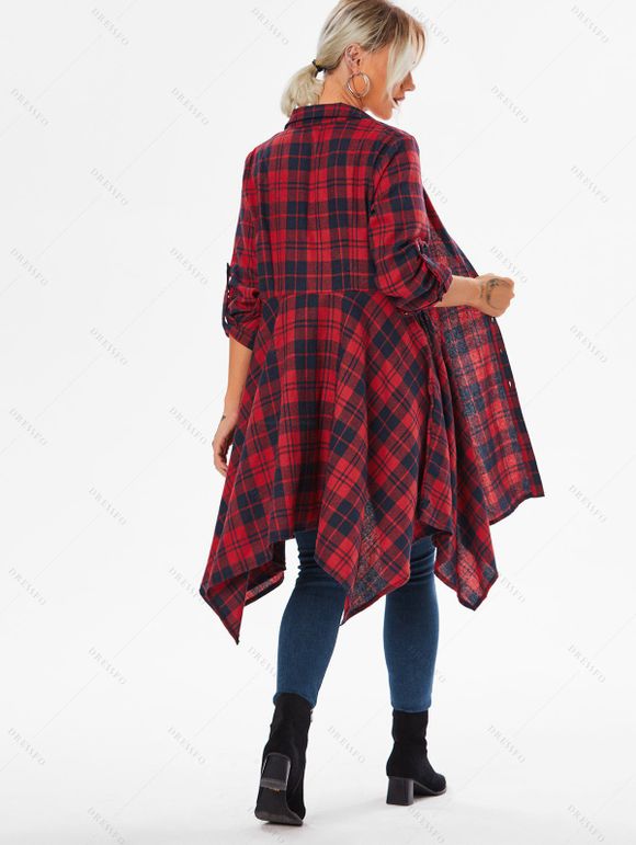 Winter Women Outfit Plaid Belted Handkerchief Dress and Earrings Boots Set - Rouge Vineux S | US 4