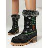 Embroideried Christmas Tree Elk Snowflake Faux Fur Chunky Heel Boots - Noir EU 39