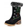 Embroideried Christmas Tree Elk Snowflake Faux Fur Chunky Heel Boots - Noir EU 38