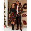 Christmas Couple Outfit Plaid Lightning Chains Print Belt Dress and Shirt Set - Noir S | US 4
