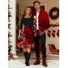 Christmas Couple Outfit Star Print Crossover Belt Dress and Long Sleeve Shirt Set - Rouge Vineux S | US 4