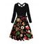 Robe de fête imprimée bonhomme en pain d'épice et éléments de Noël, avec ceinture croisée - Noir XXXXXL | US 20