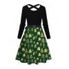 Robe de fête à imprimé sapin de Noël colorblock et ceinture croisée - Vert Armée S | US 4
