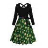 Robe de fête à imprimé sapin de Noël colorblock et ceinture croisée - Vert Armée S | US 4