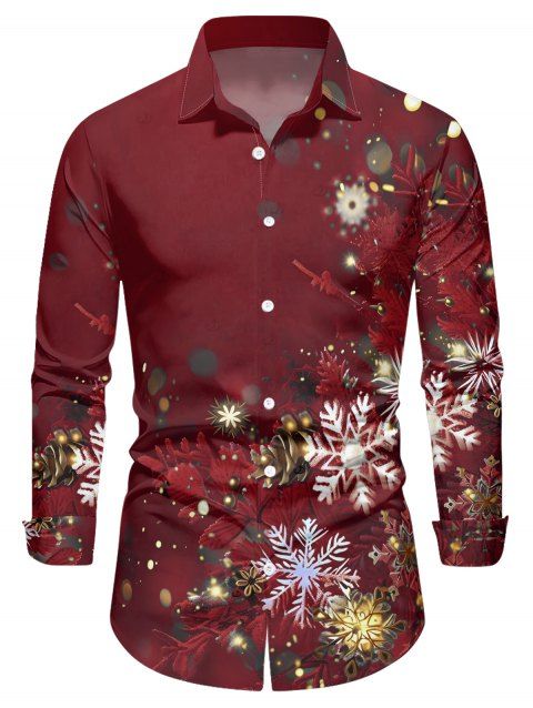 Chemise homme à manches longues, col rabattu, imprimé flocons de neige lumineux, style décontracté, à boutons, idéale pour Noël.