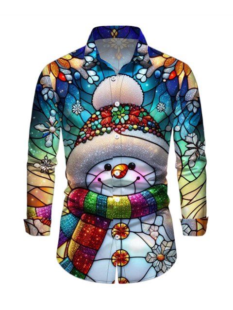 Chemise de Noël pour homme, imprimé bonhomme de neige et flocons de neige, manches longues colorées