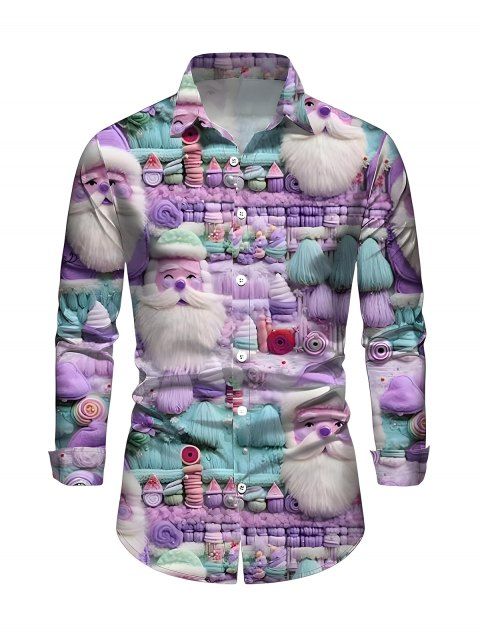 Chemise de Noël pour homme, imprimé 3D Père Noël, manches longues