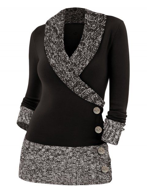 Pull colorblock à faux boutons et col cache-cœur, manches longues