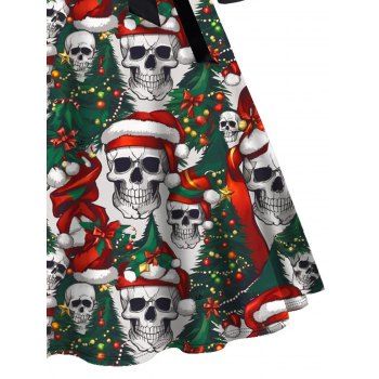 Holiday Dress Christmas Tree Skulls Print Crossover Belt Dress
