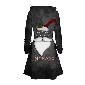 Holiday Hoodie Dress Santa Claus Christmas Hat Letter Print Lace Up Dress