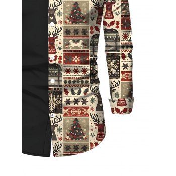 Couple Outfit Elk Snowflake Christmas Tree Printed Crossover Belt Dress and Shirt Set