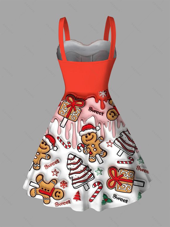 Couple Outfit Gingerbread Man Christmas Tree Print Faux Fur Dress and Shirt Set - Rouge S | US 4