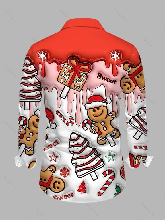 Couple Outfit Gingerbread Man Christmas Tree Print Faux Fur Dress and Shirt Set - Rouge S | US 4